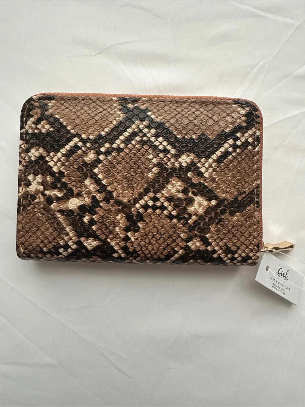 Ciel Collection Brown Snakeskin Print Zip Around Wallet